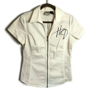 HARLEY-DAVIDSON White Zip Up Mechanic Shirt Size M.